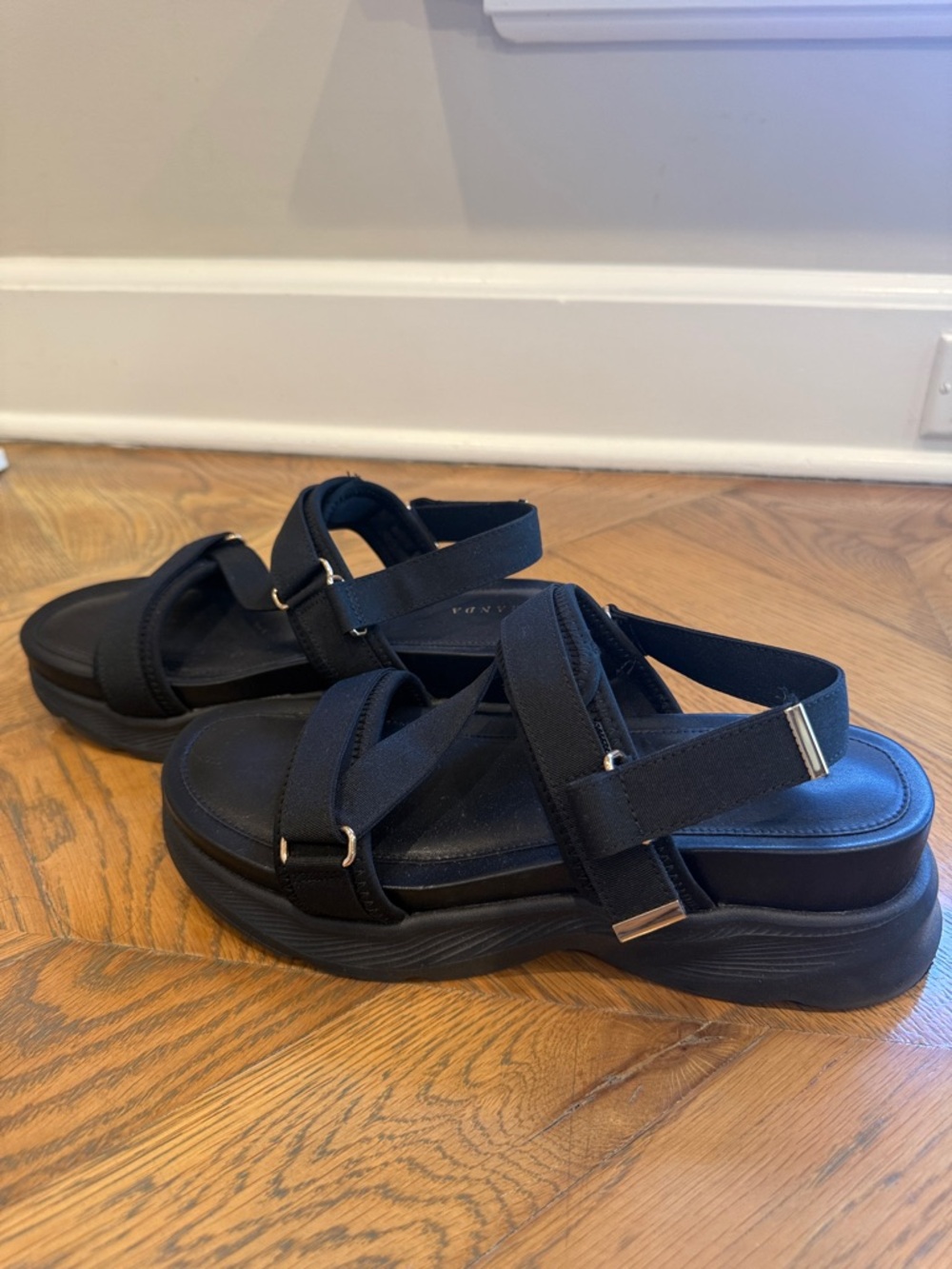 Women's Black Adjustable Strap Sandals - Picture 2 of 4